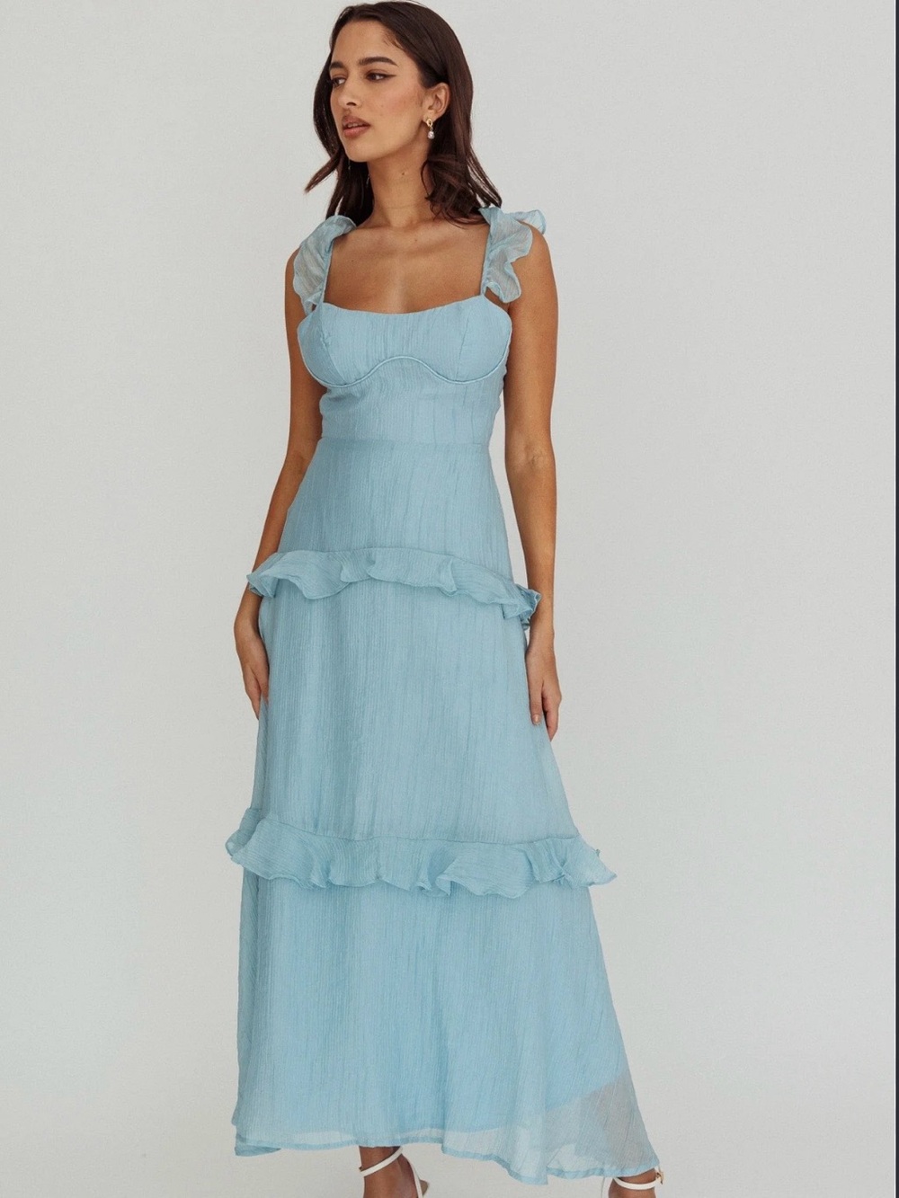 Angel Biba Light Blue Ruffle-Trim Maxi Dress